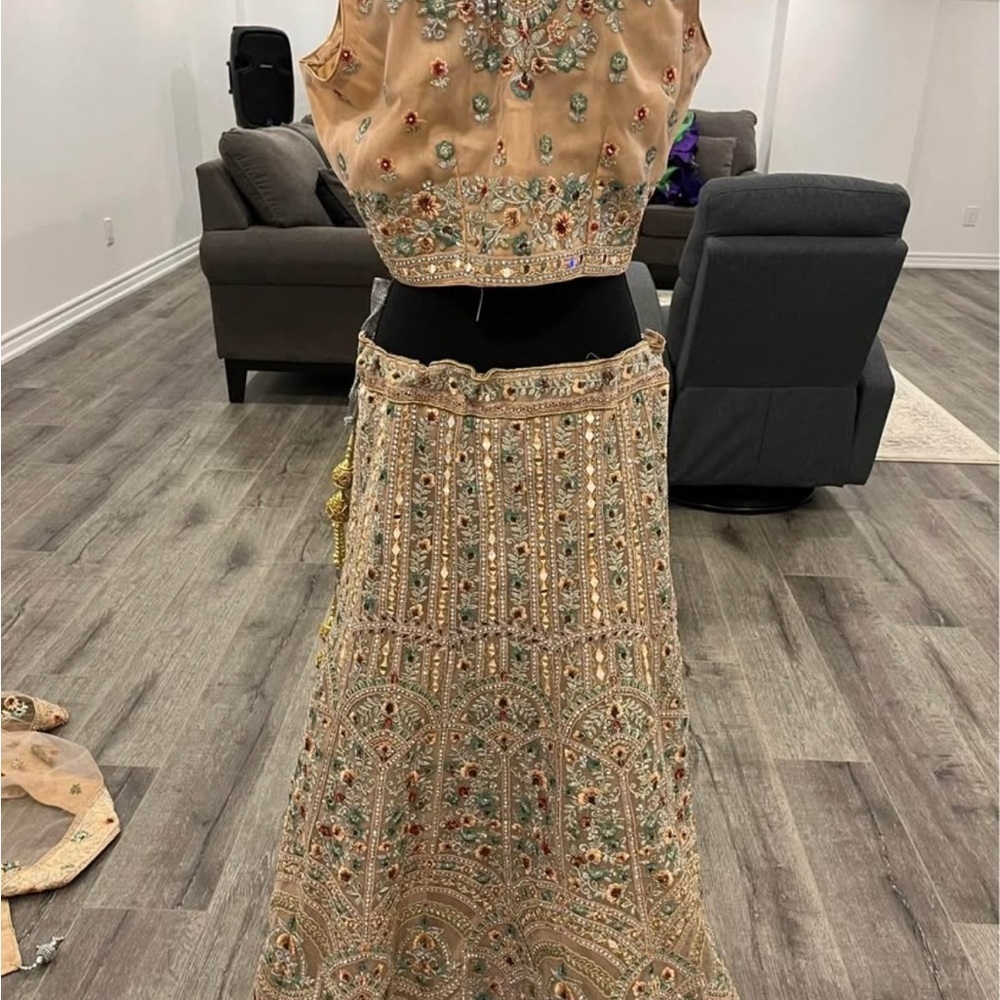 Embroidered Beige Lehenga Choli Set - Picture 8 of 11